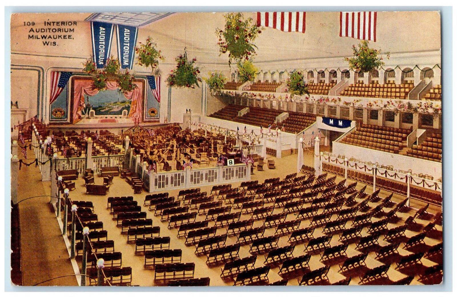 c1950\'s Interior Auditorium Benches Upper Lower Milwaukee Wisconsin WI Postcard