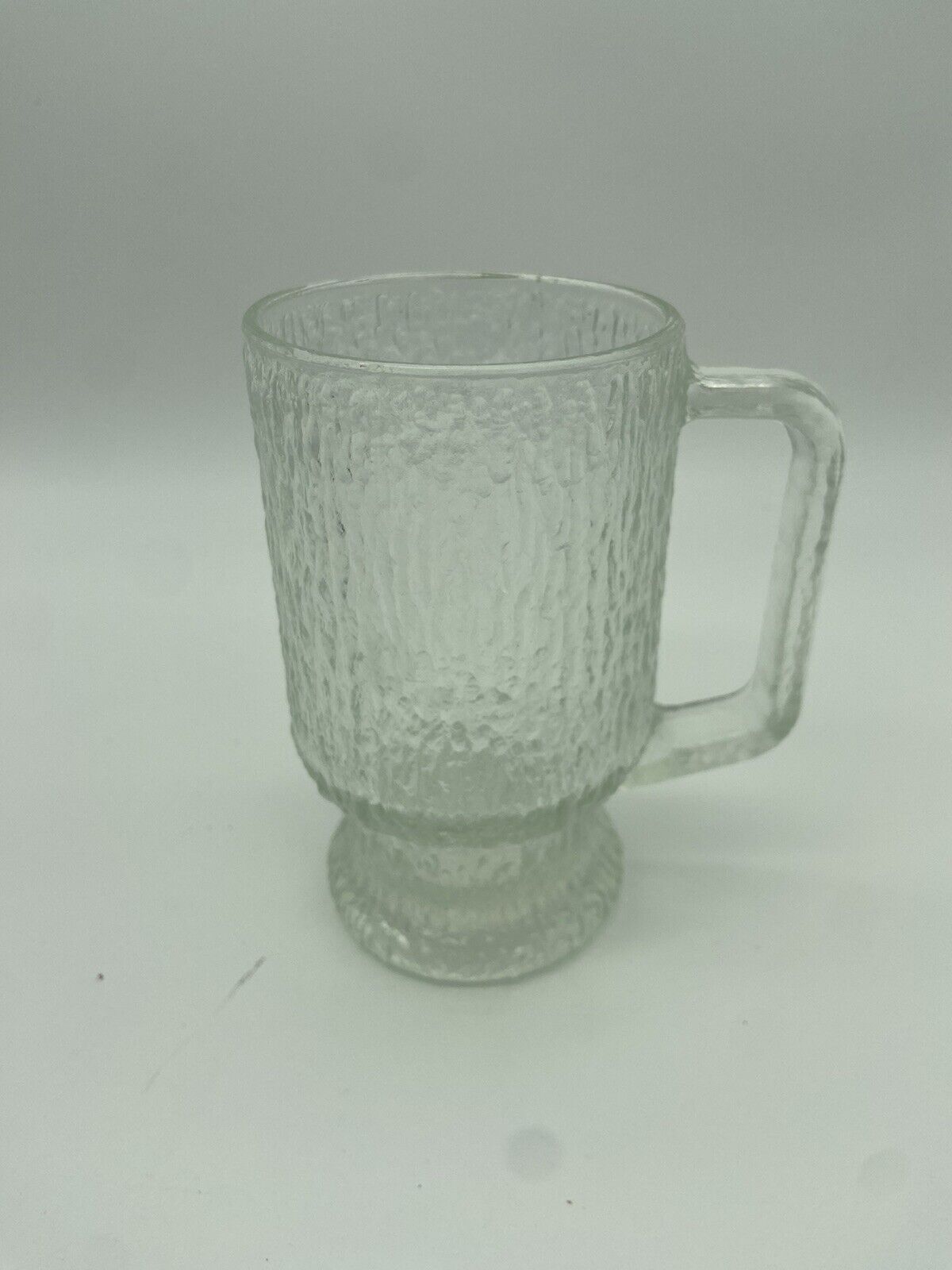 Vintage Indiana Glass Clear Crystal Ice Handled Beer Mugs Footed Texture 16oz