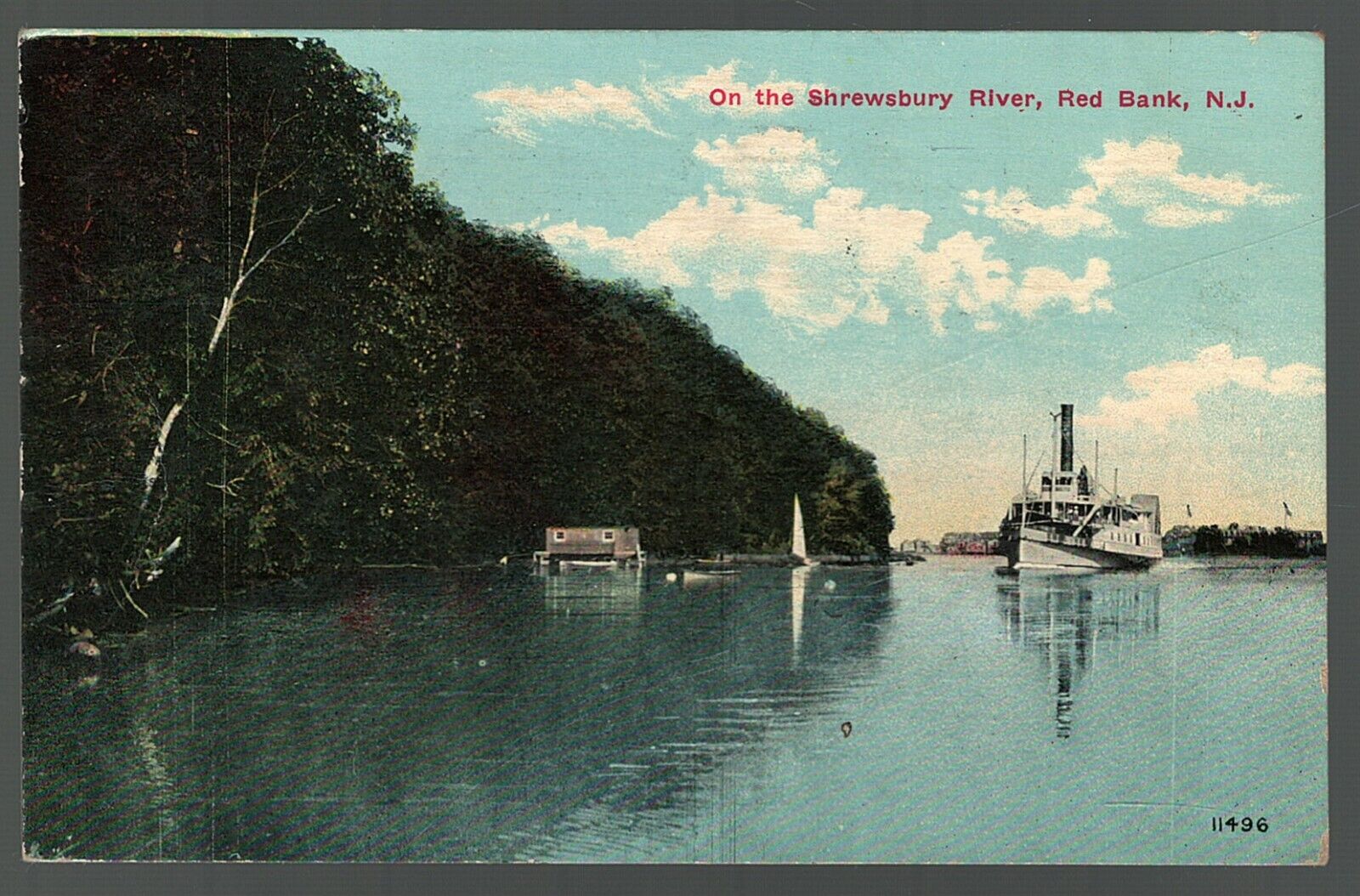 Red Bank New Jersey Postcard Ferry Boat On The Shrewsbury River 1911