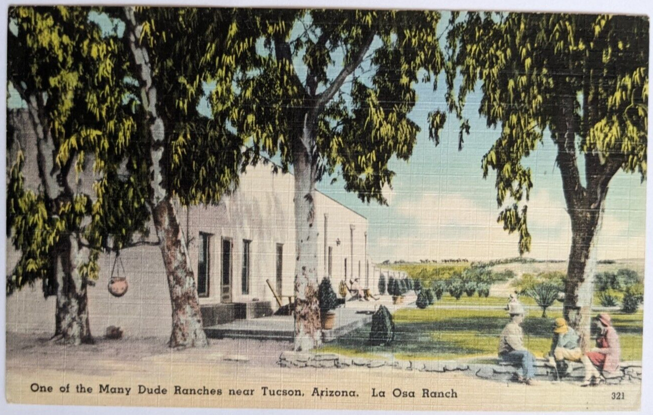 La Osa Ranch, One of Many Dude Ranches near Tucson Arizona VTG Linen Postcard B3