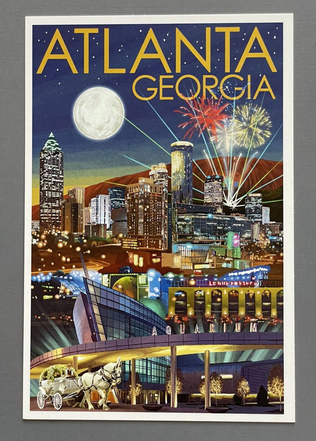 Atlanta, Georgia - Skyline at Night - Lantern Press Postcard