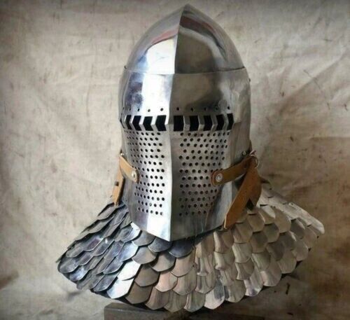 Antique Handmade Armor Sca Larp Close Helmet Medieval Knight Bascinet Helmet