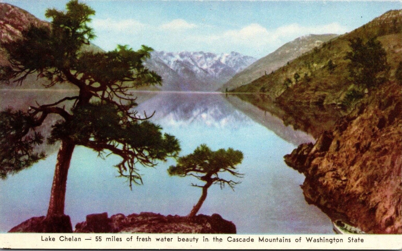 Lake Chelan in the Cascade Mountains of Washington State Tourism Postcard Vtg
