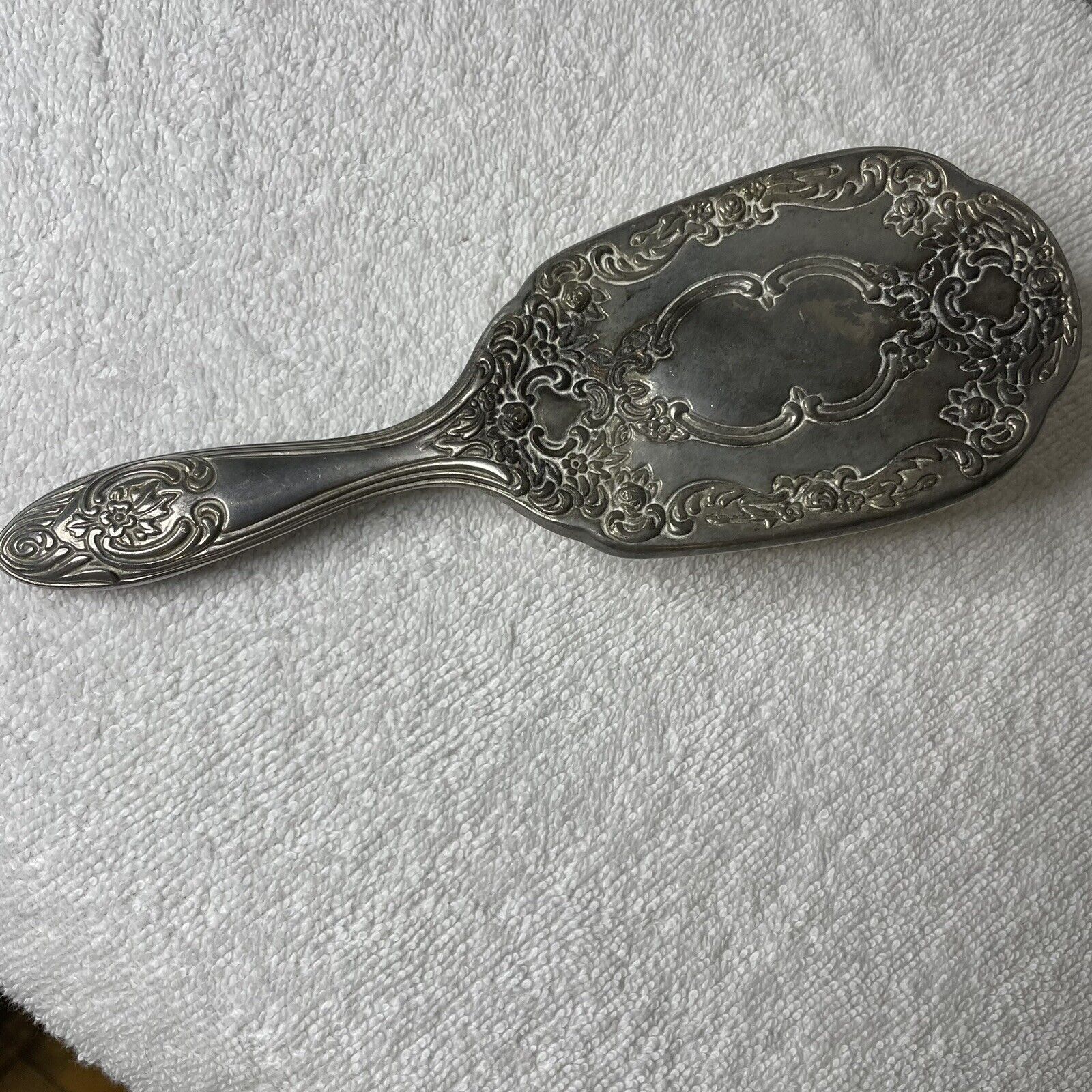 Vintage Ornate Hair Brush Silver Plated Nice Condition Weights = 9.6 oz.