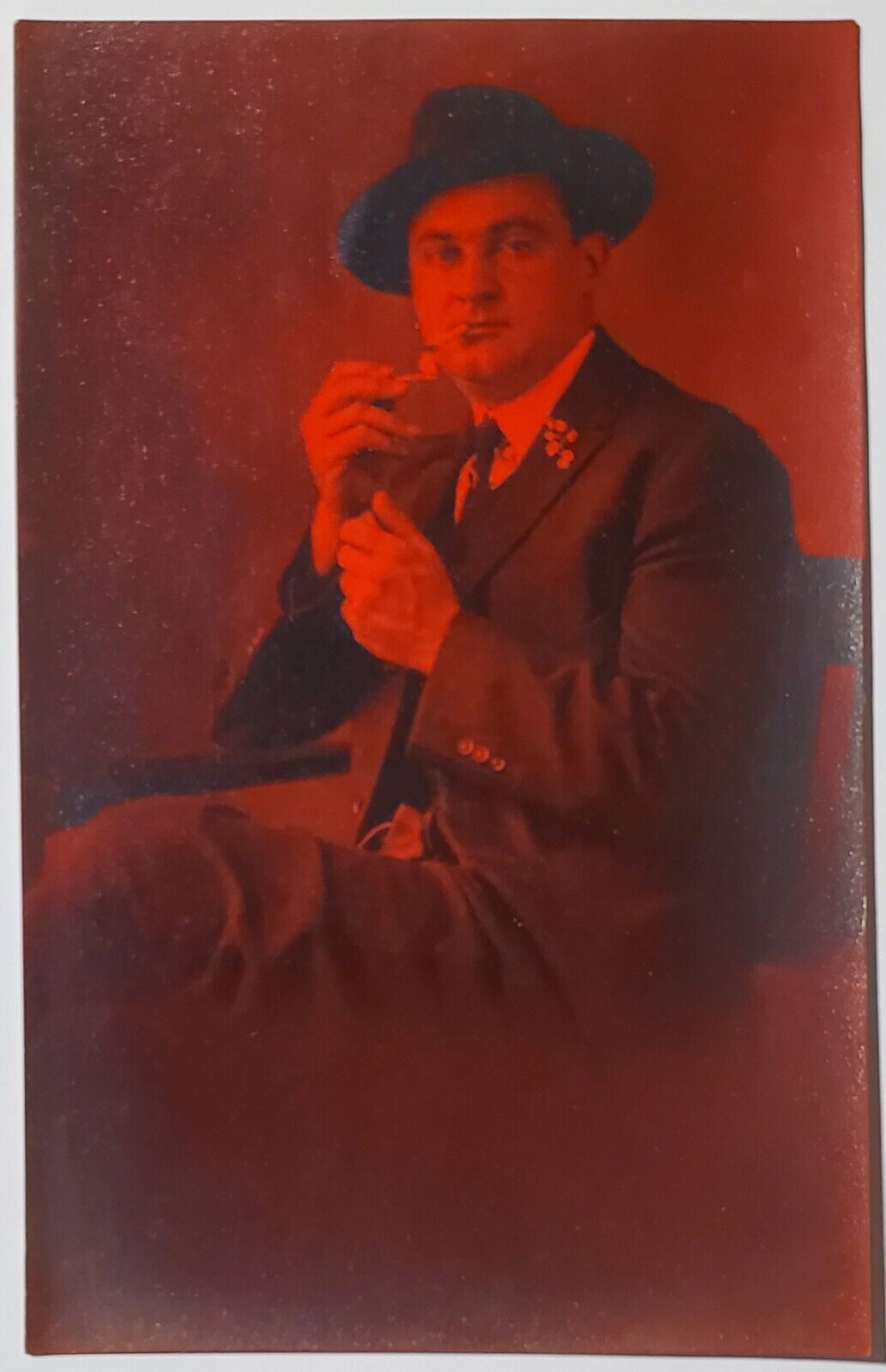 RPPC Dapper Gentleman Light Cigarette Red Tinted Real Photo Phila Postcard R29