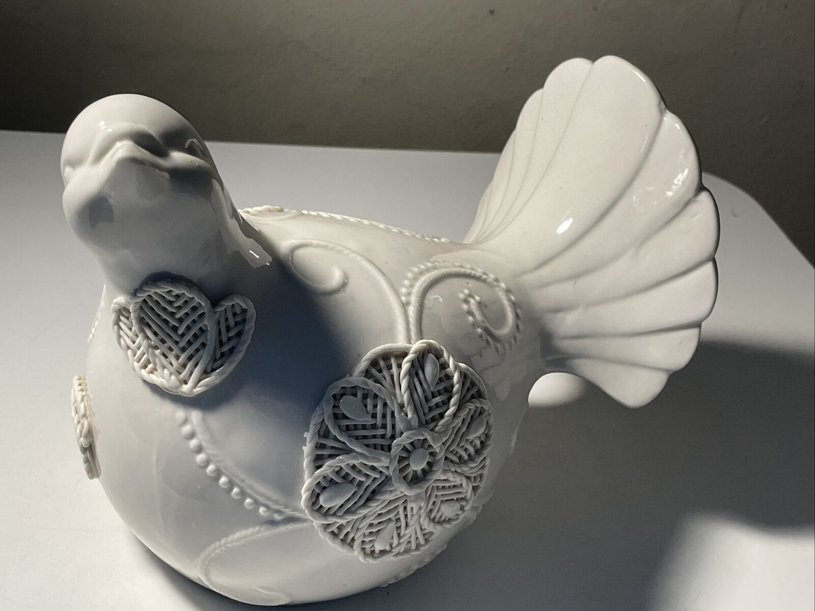 White Designer Porcelain Bird Flower Figurine Home Decor 9”