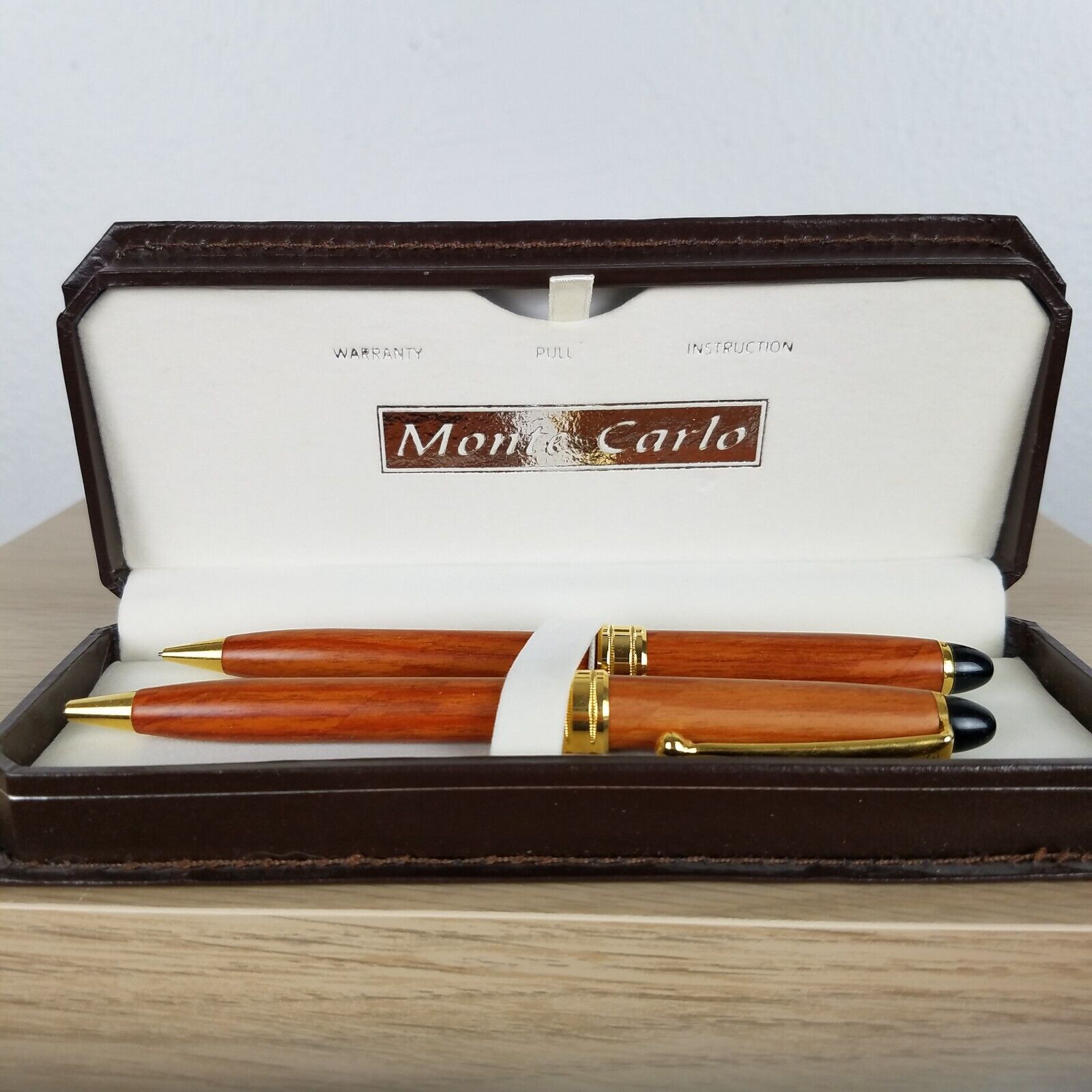 Rare Vintage Monte Carlo Pen And Mechanical Pencil with Brown leather case