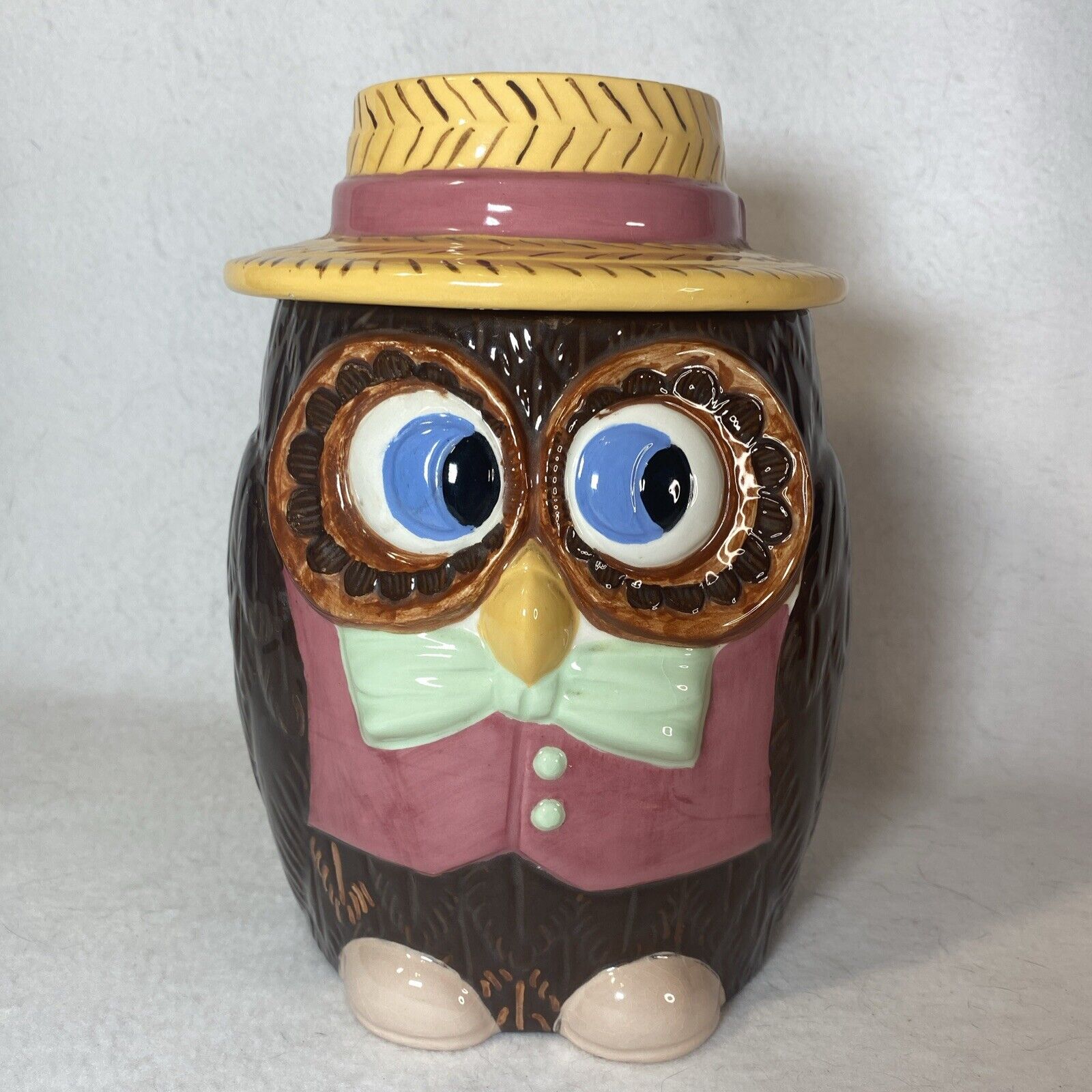 Vintage Owl Cookie Jar Antique Kitchenware MCM Mid Century Modern 9.5” Tall