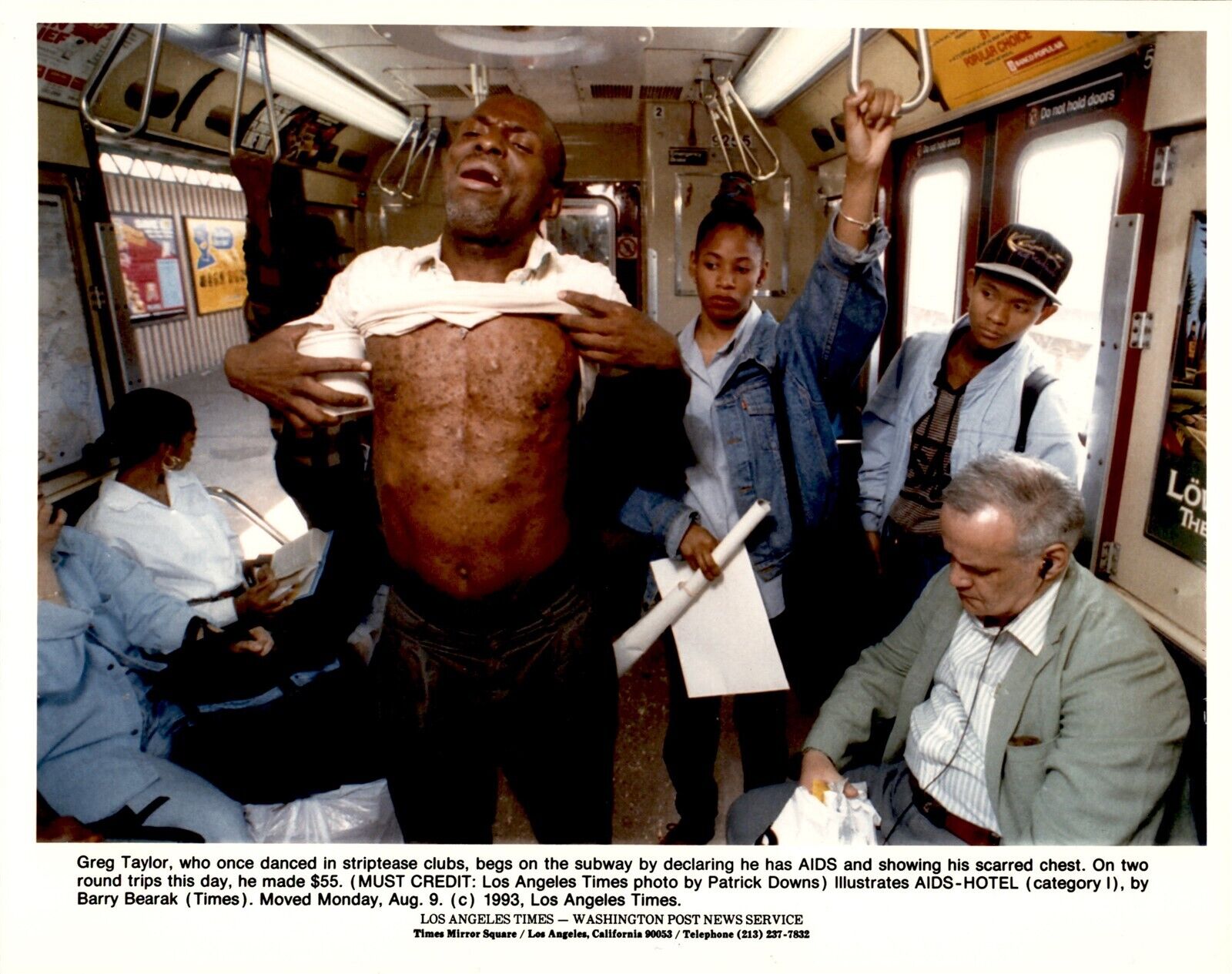 LD366 1993 Original Color Photo HIV-AIDS SUFFERER BEGS ON SUBWAY SCARRED CHEST