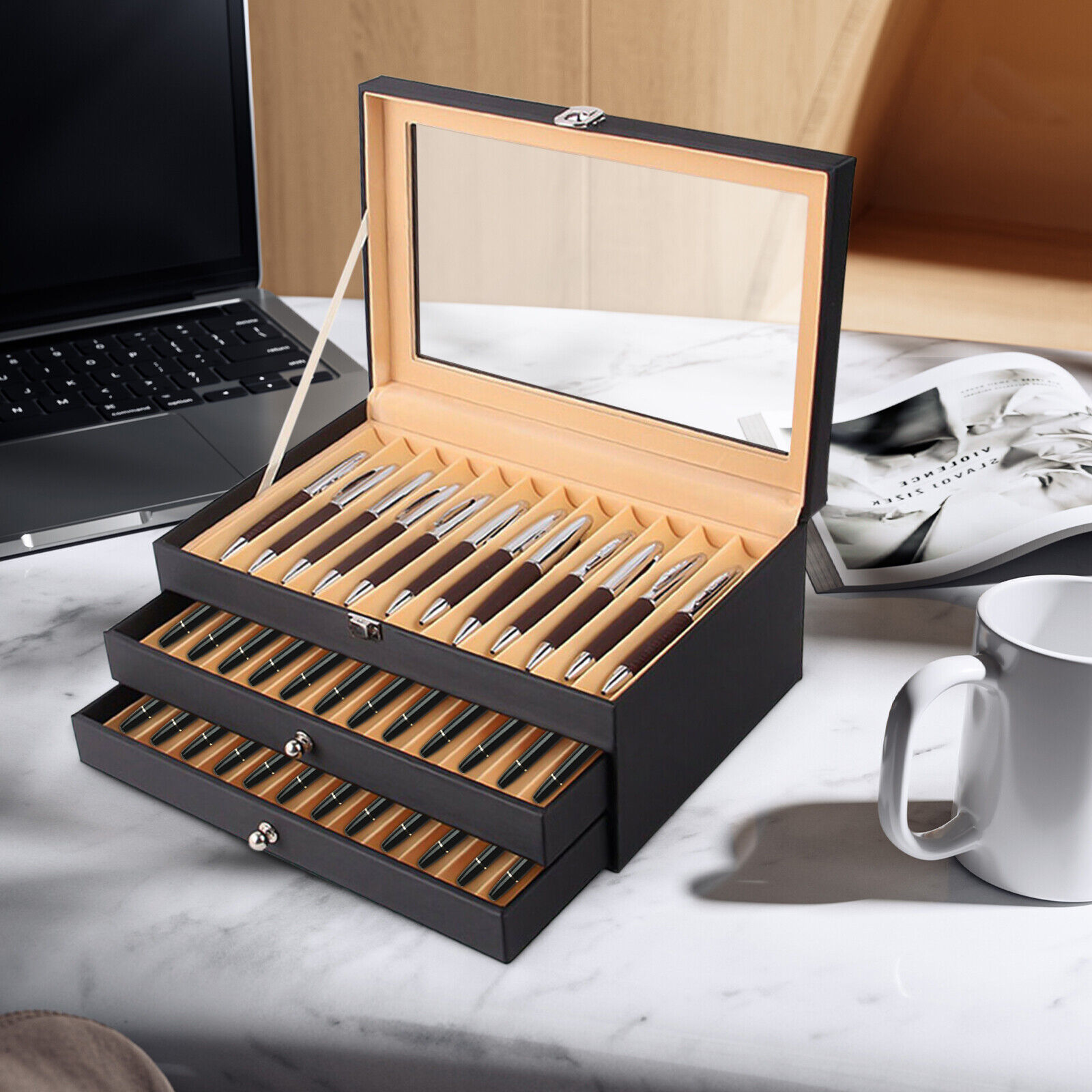 36 Slot Display Box Fountain Pen Organizer Case Organizer Leather Storage Box