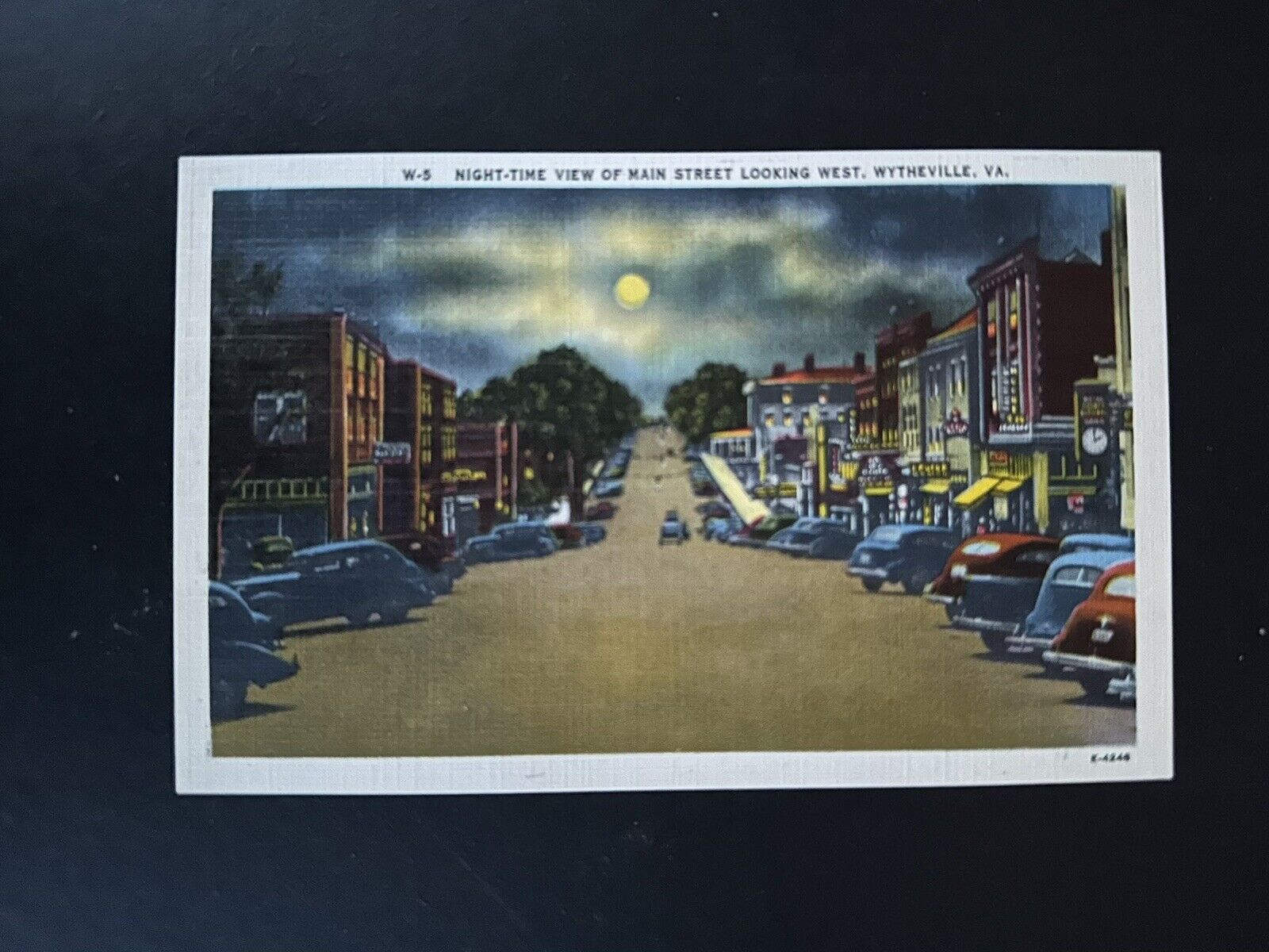Postcard Night Time View of Main Street Street Looking West Wytheville Virginia