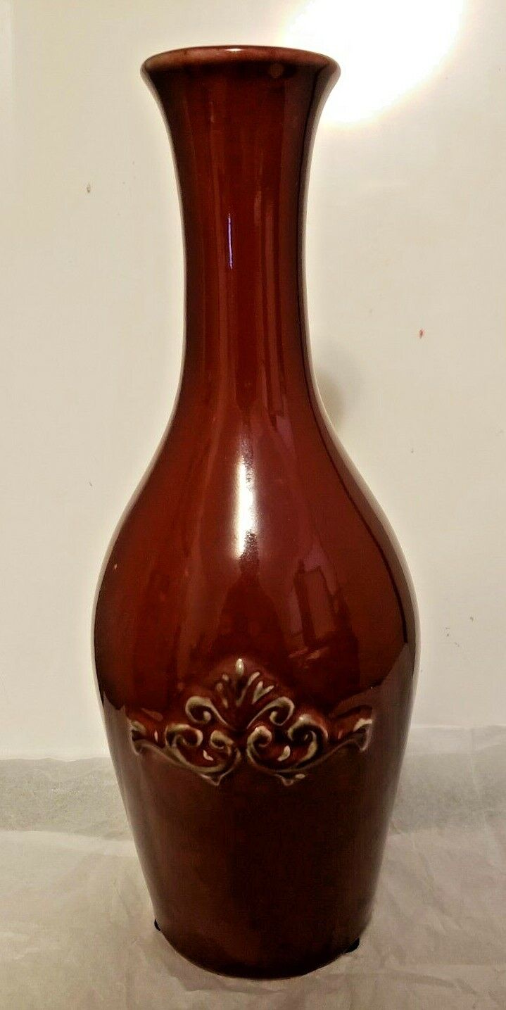 VINTAGE HOSLEY POTTERY BURGUNDY RED TALL VASE POT CONTAINER
