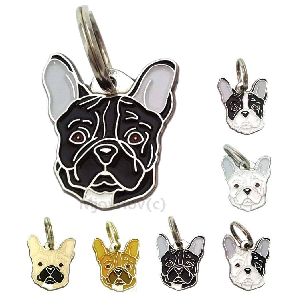 Dog ID Tag French bulldog, Personalized, Engraved, Handmade, Charm, Keychain