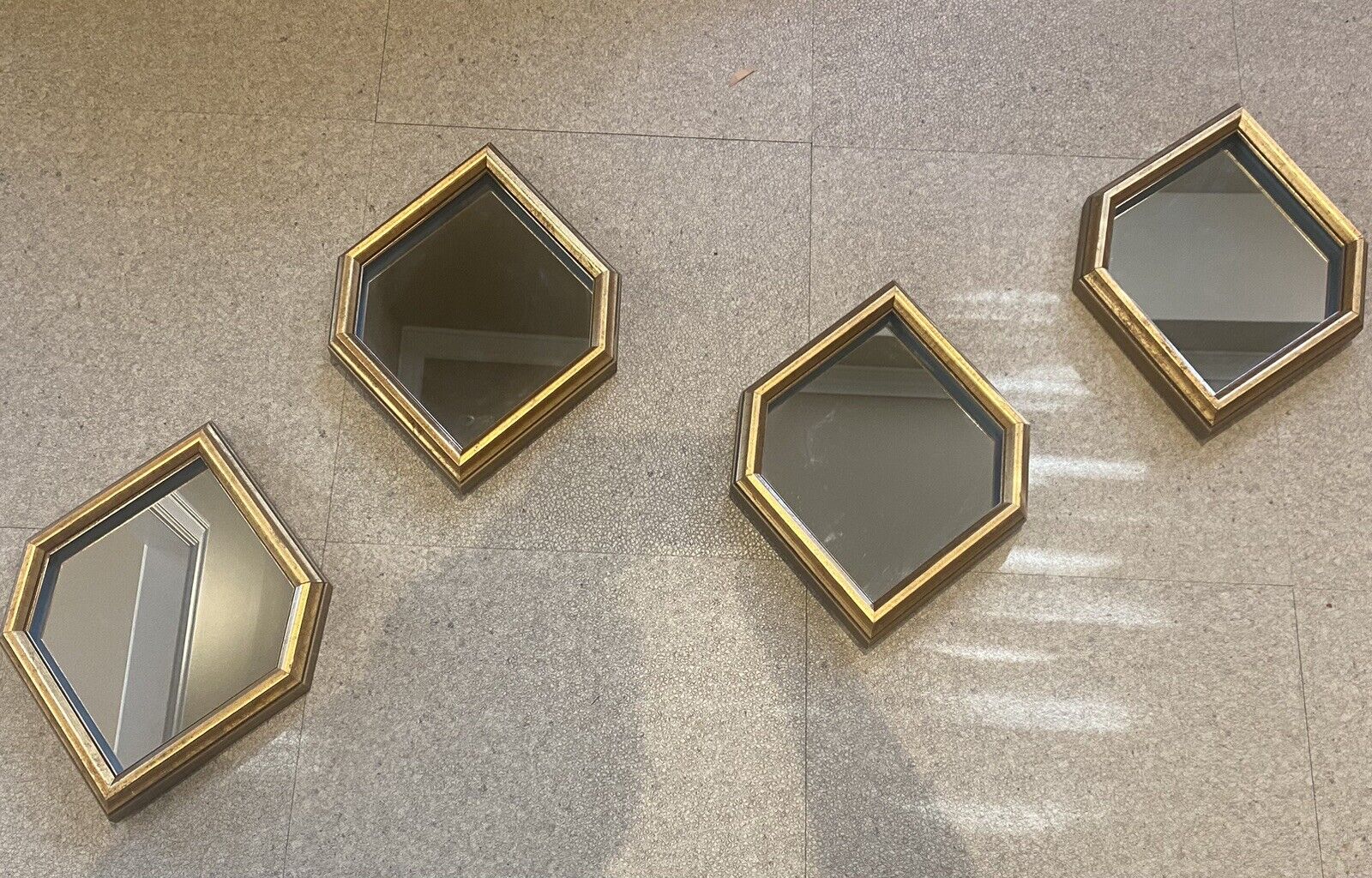 Vintage Beautiful Deep Ornate Solid Wood 4 Framed Hexagonal Mirrors /Octagon Set