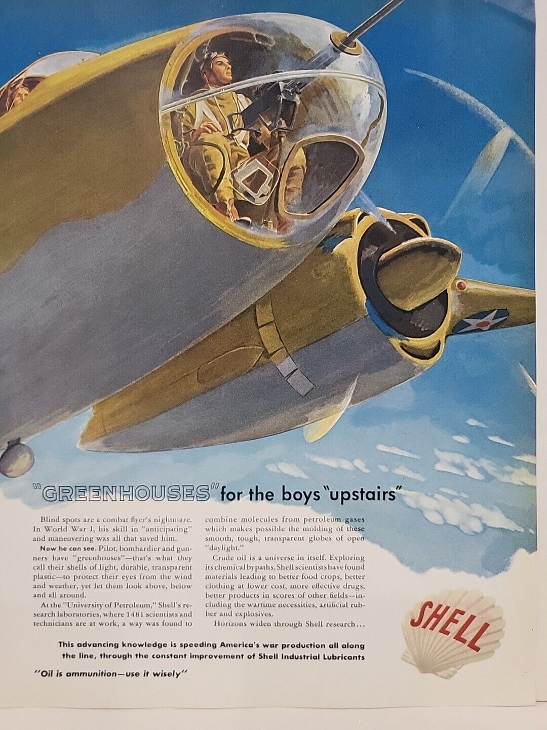 1942 Shell Petroleum Fortune WW2 Print Ad Q2 U.S. Army War Plane Cockpit Pilot