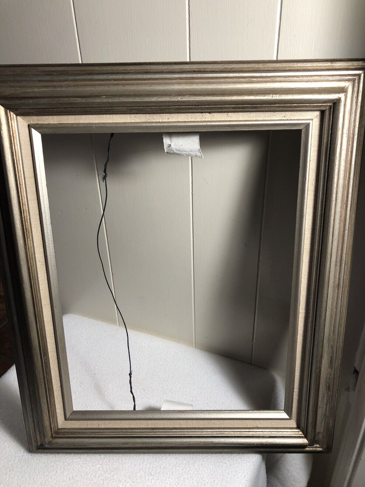 VTG 19x16 Antq. Finish Silver/Gray Wood Picture Frame w/Linen Liner Holds 11x14