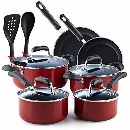 12 Piece Nonstick Cookware Set Stay Cool Handle Pots Pans Cook N Home Marble Red