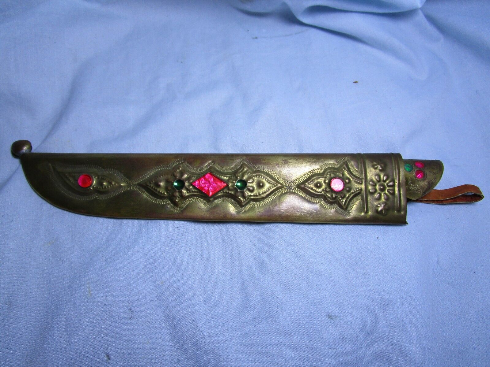 Arabic Novelty Decorative-Ceremonial Dagger-Knife-Brass & Jeweled Beaded Sheath