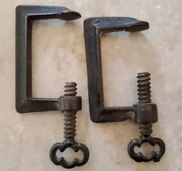 2  Antique Victorian Cast Iron Machinist Metal Worker C Clamps Tools 1880s 