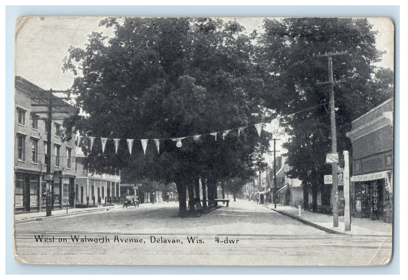c1910 West on Walworth Avenue, Delavan Wisconsin WI Unposted Antique Postcard