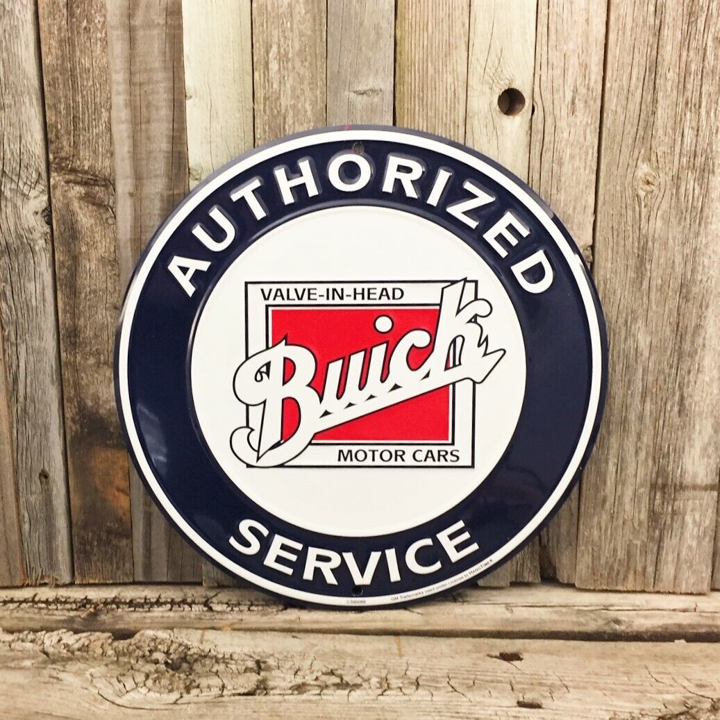 Buick Authorized Service Embossed Metal Tin Sign Round 12\