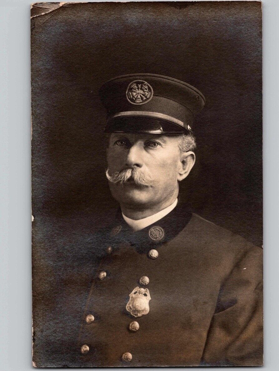 c1910 Fire Department Chief T. Gough Fireman Niles Ohio OH RPPC Photo Postcard