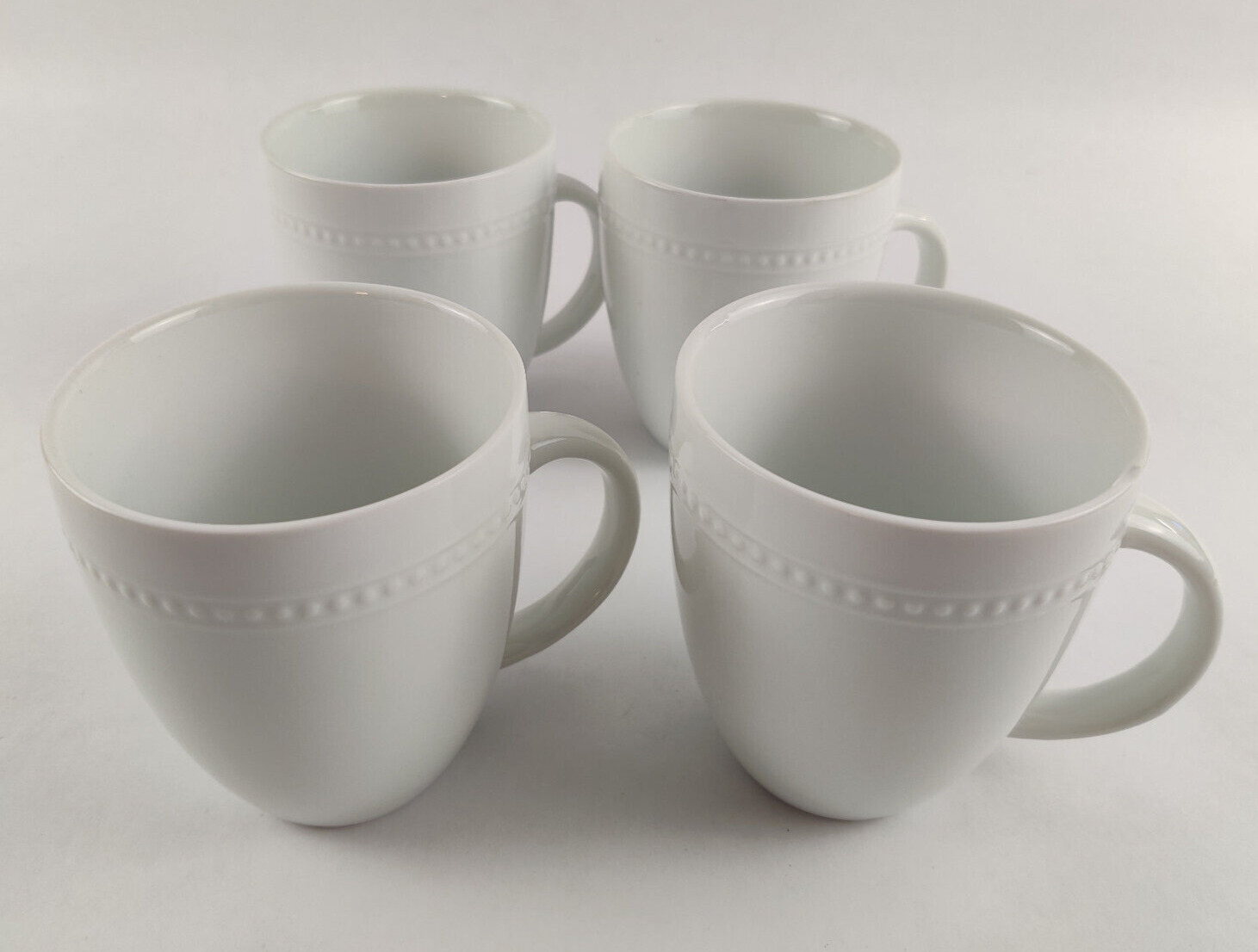 (4) Threshold Mugs Coffee Porcelain White Beaded Pearl 15 Oz Tea Cup Lot Set