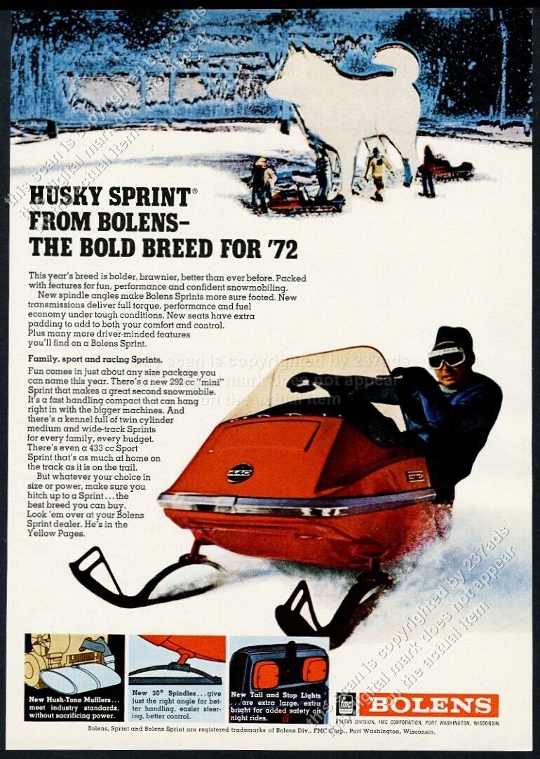 1972 Bolens Husky Sprint snowmobile snow mobile photo vintage print ad