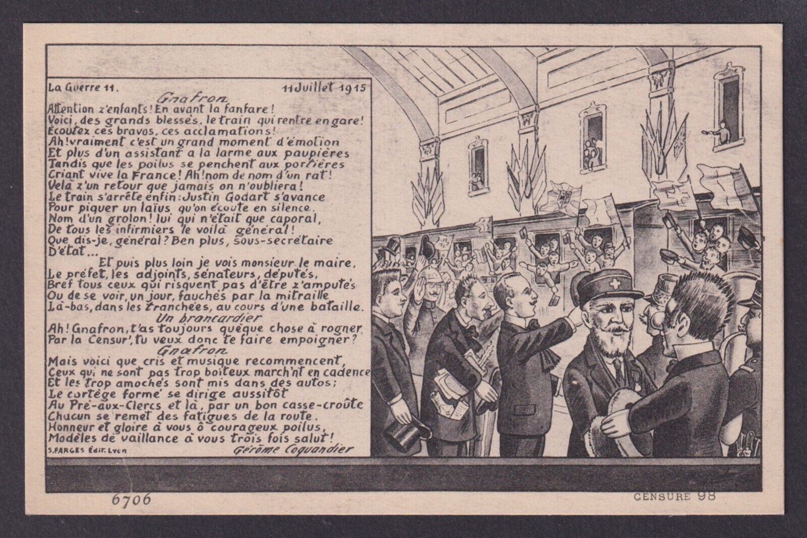 Satirical postcard, WWI, Guignol and Gnafron #11, July 11, 1915