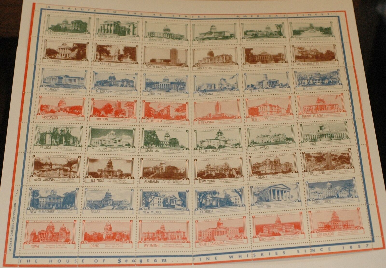 House of Seagram Salute to the 48 states Cinderella poster stamp sheet