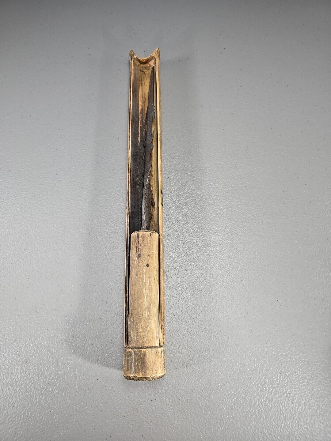 Vintage Handmade Steel Fancy Knife Bamboo Handle and Sheath 