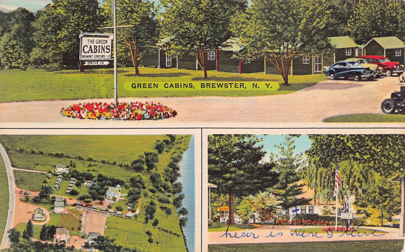 Brewster, NY New York Motel Roadside The Green Cabins Vtg Postcard B33