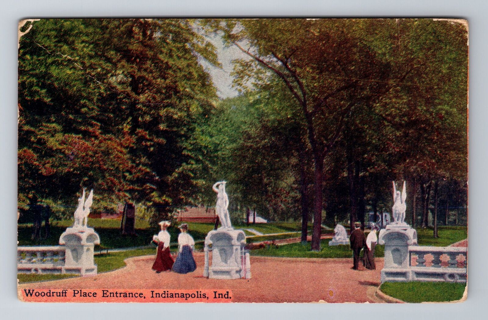 Indianapolis IN-Indiana, Woodruff Place Entrance, Antique c1909 Vintage Postcard