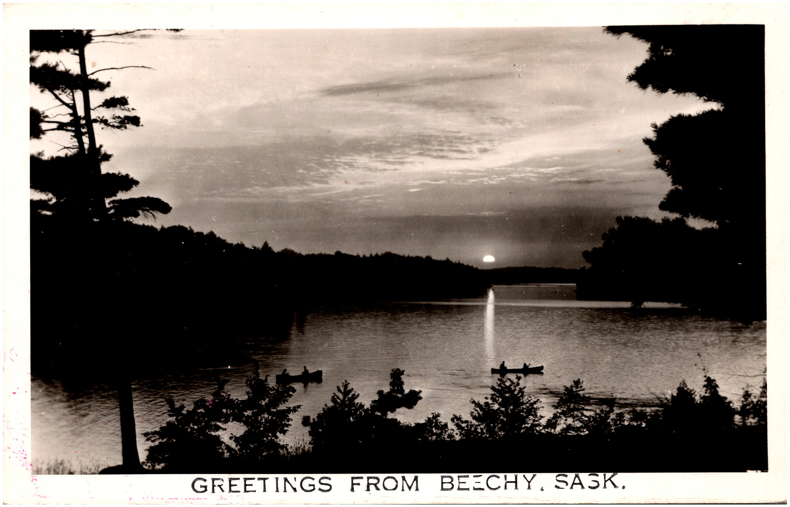Greetings from Beechy Saskatchewan Canada Sunset View 1957 RPPC Postcard Photo