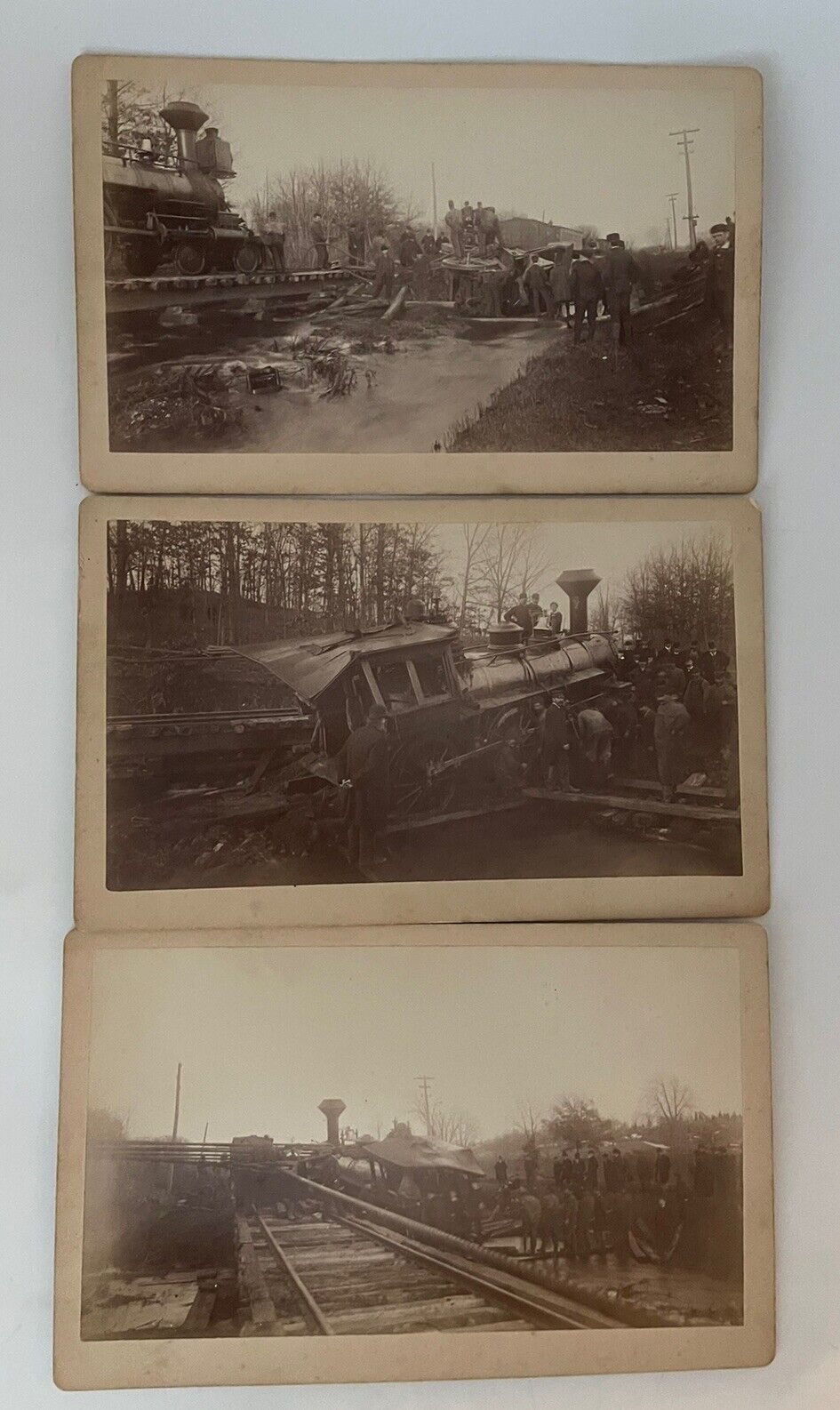 (3) mounted photos Gettysburg Pennsylvania steam engine Train Crash Antique RARE