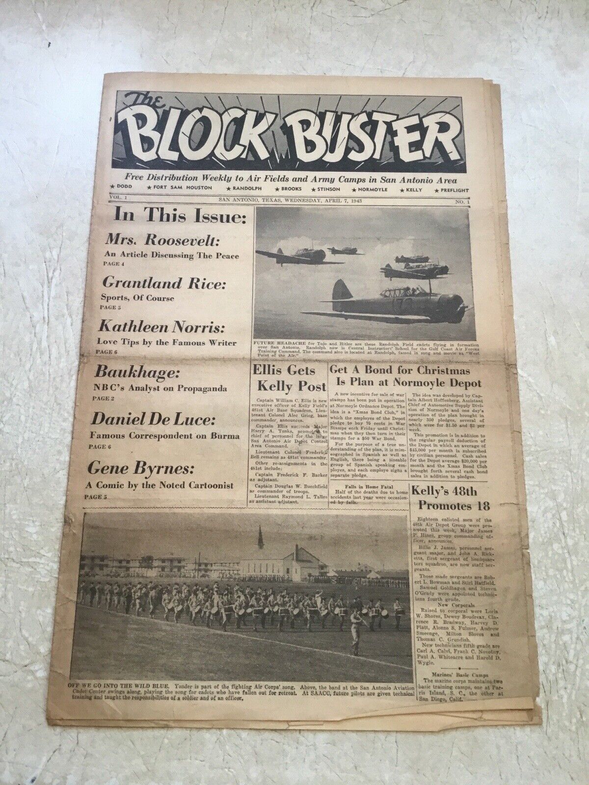 SOLDIERS SEAC Newspapers BLOCK BUSTER 1943 TEXAS AIR FIELD & ARMY FDR
