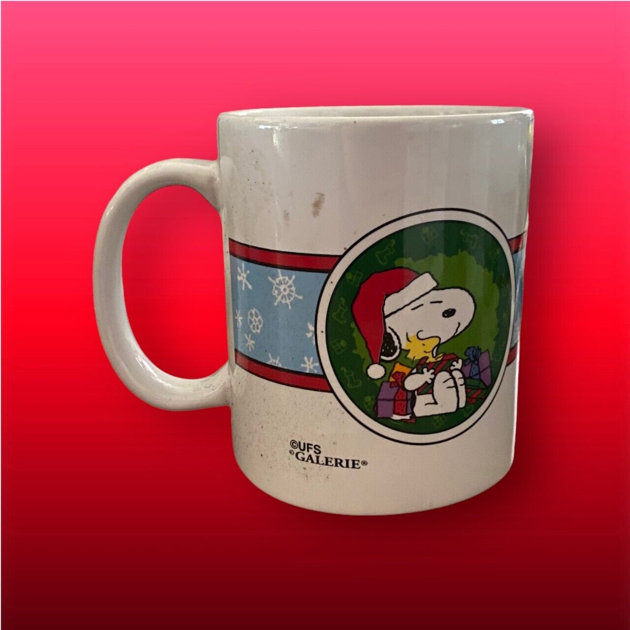Christmas Peanuts Snoopy Woodstock Coffee Mug Galerie Vintage 1990s 12oz