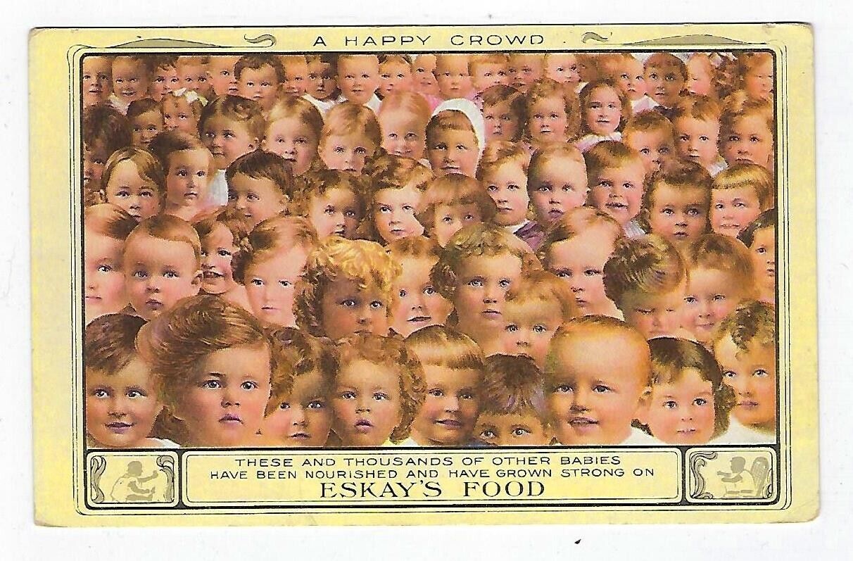 Early 1900\'s Adver. Postcard A Happy Crowd Of Babies Eskay\'s Food Unposted