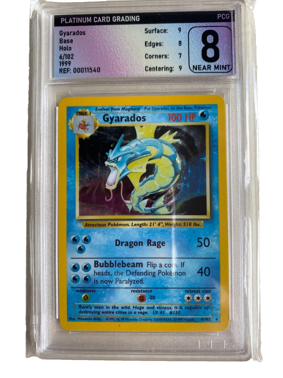Pokemon Card Gyarados 6/102 Base Set Holo Rare Graded PGS 8 NM-M 1999 WOTC