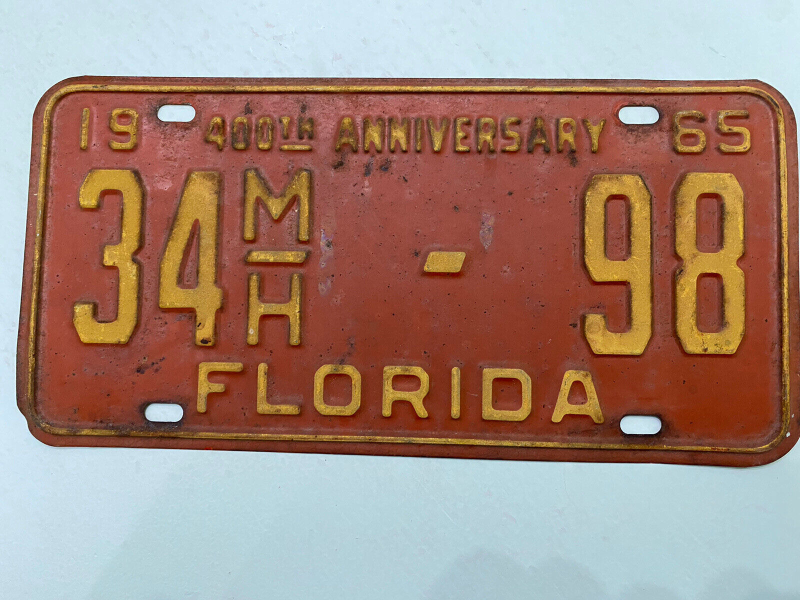 1965 400th ANNIVERSARY FLORIDA LICENSE PLATE MOBILE HOME * Rare * Nice