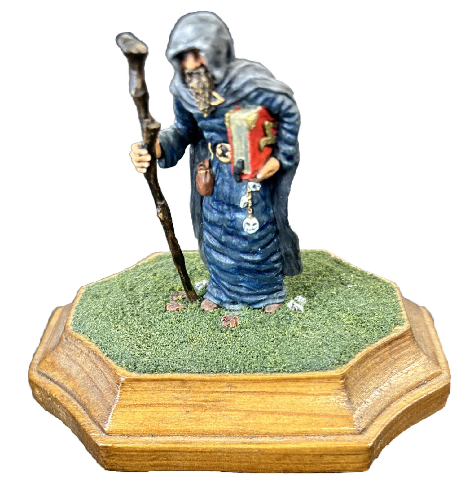 Fully Painted Pewter Mage on Wooden Base  Miniature Unknown Maker SKU 1226