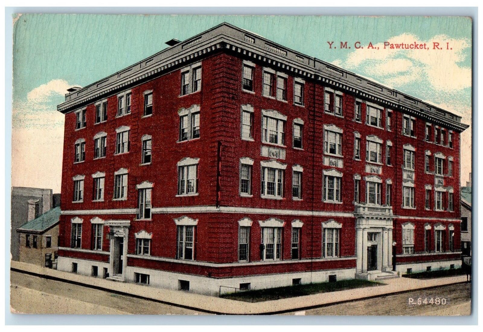 c1950\'s YMCA Building Side View Entrance Roadside Street Pawtucket RI Postcard
