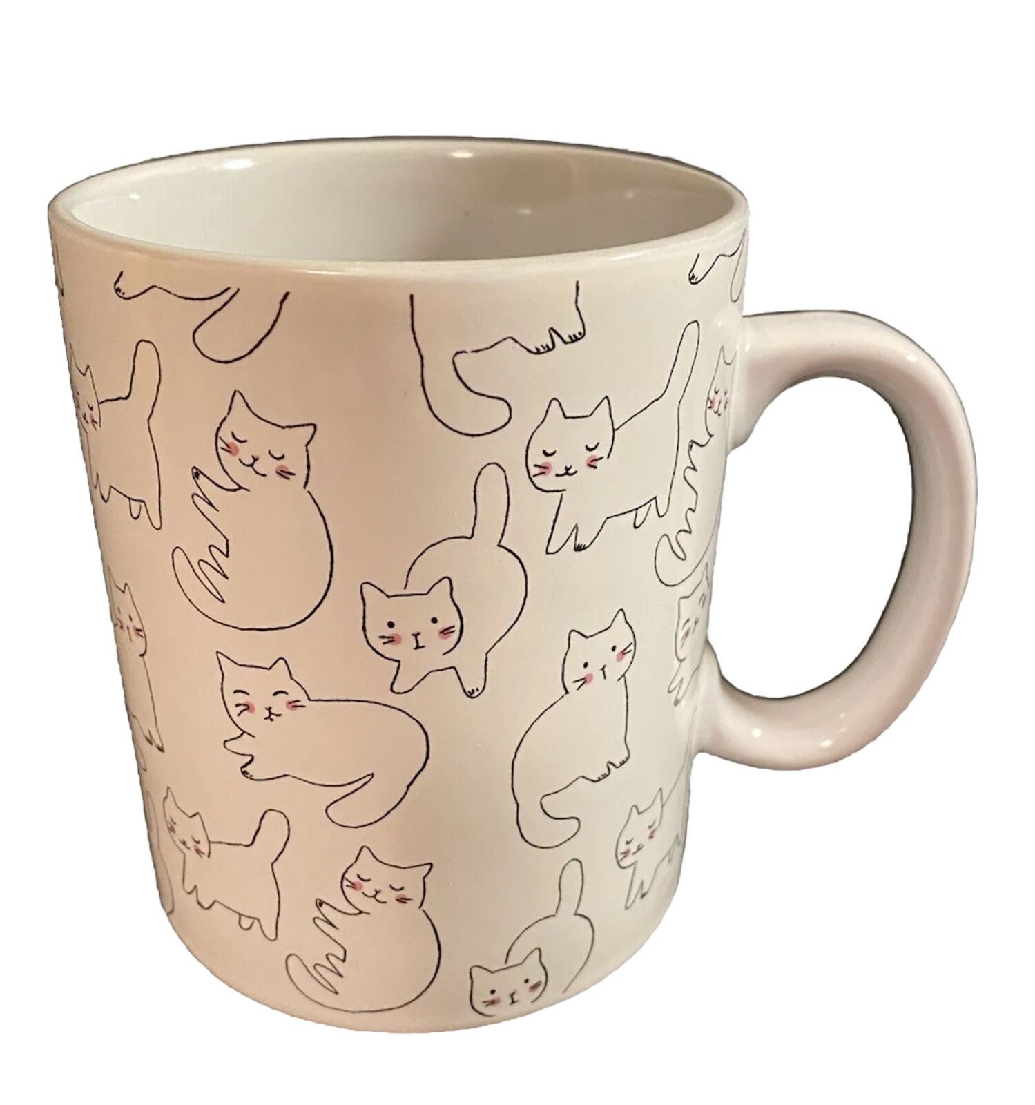 Large White Coffee Mug with Blushing Gray Kitty Cats Cup by Fringe Studios