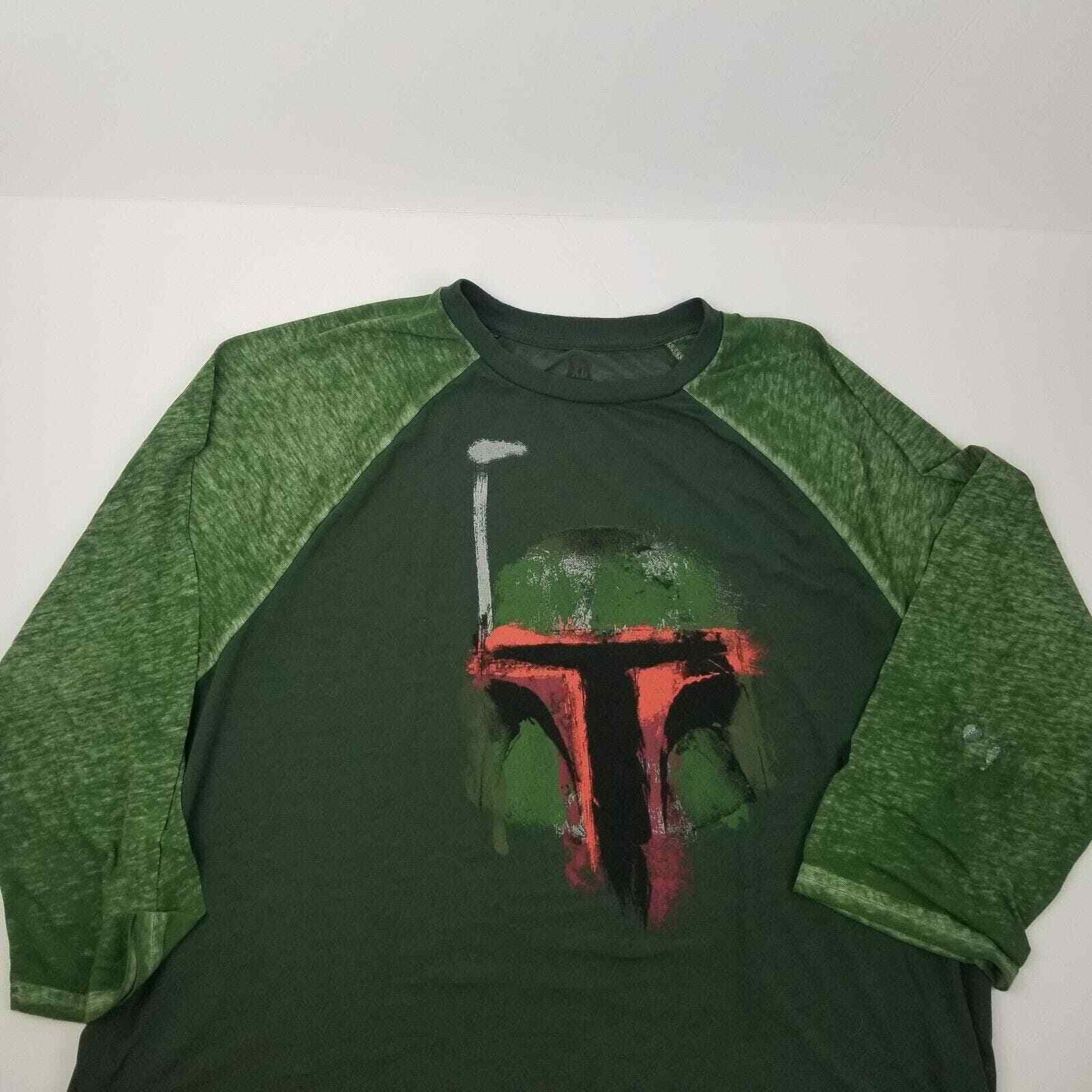 Star Wars Men’s Shirt Boba Fett Crew Neck Raglan Long Sleeve Crew Neck Green XL