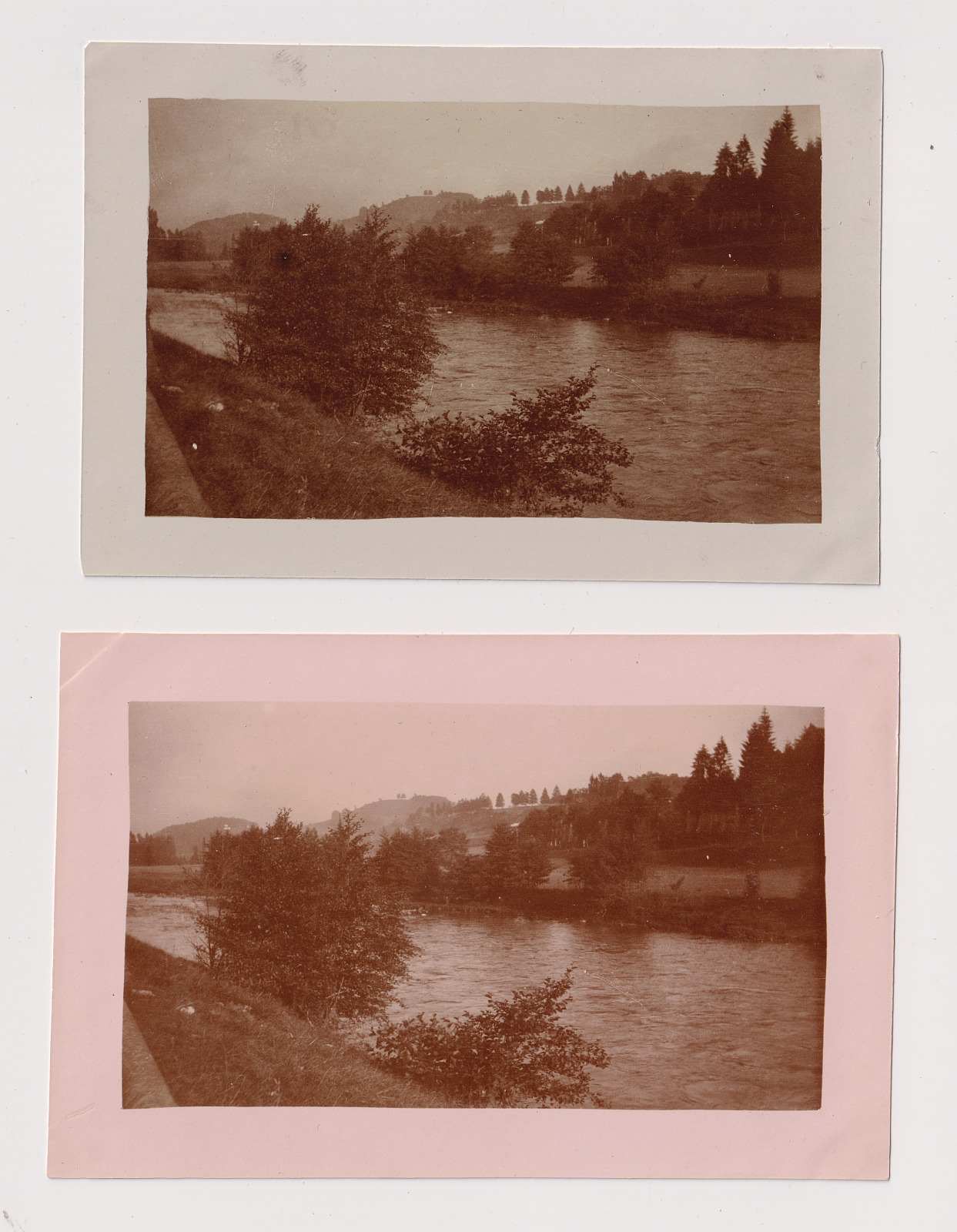 Lot of 2 photographs of the edge of the Gave (towards PAU) c.1905 - Vintage citrate prints