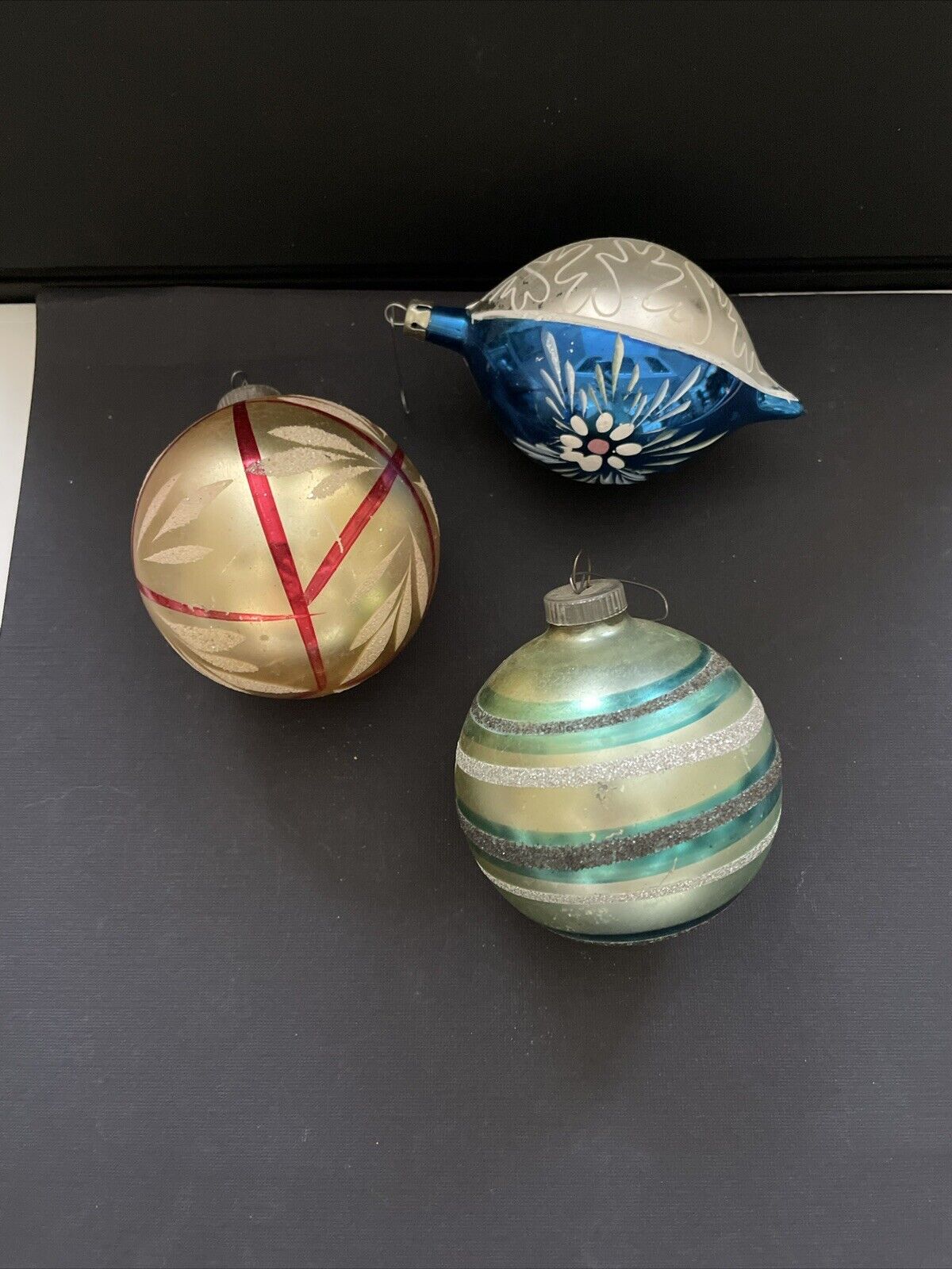 Vintage Lot Of 3 West Germany/Poland Hand Painted Mercury Glass Ornaments