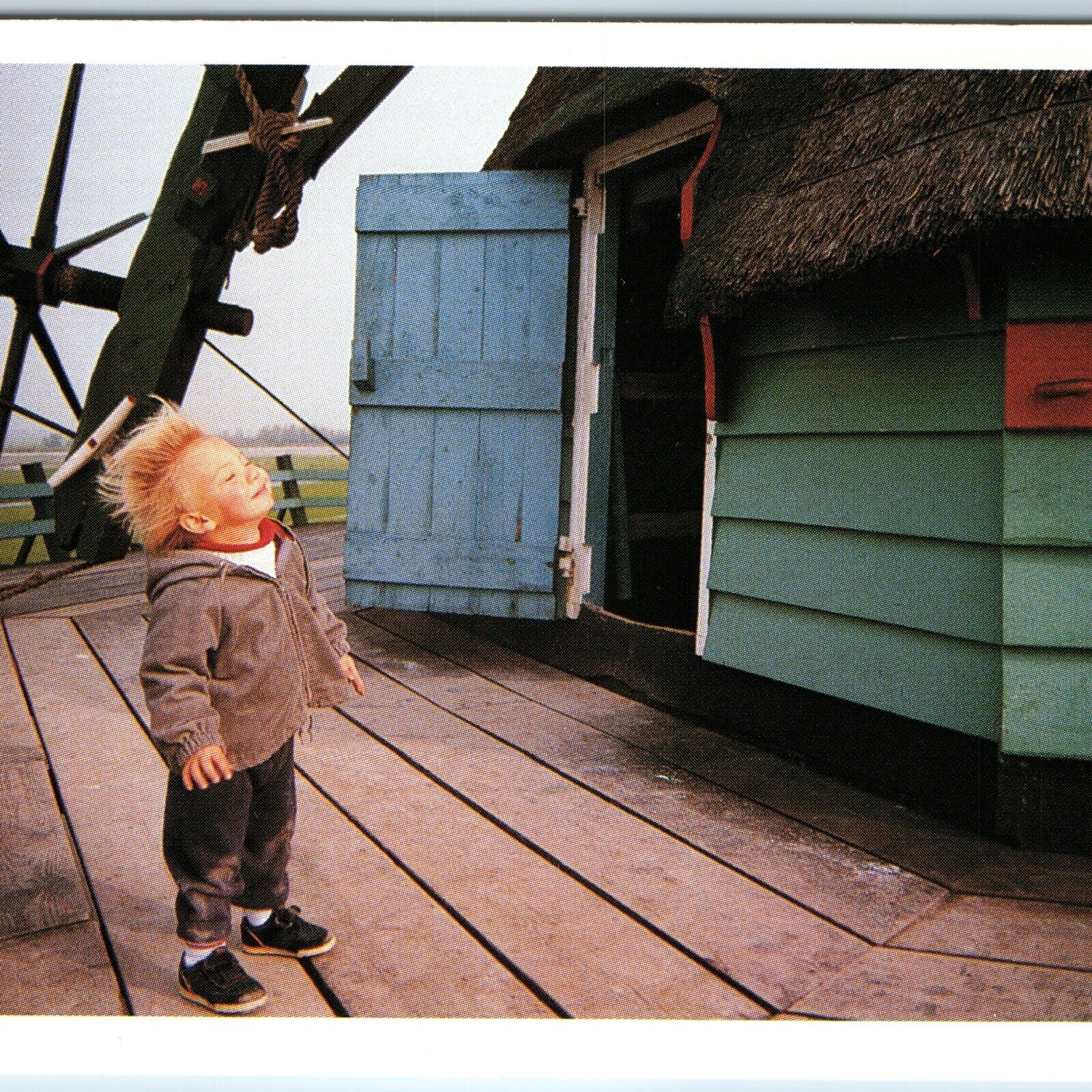 1990 Zaanse Schans Netherlands Windmill Boy Wind Winner Photo Contest Print A225