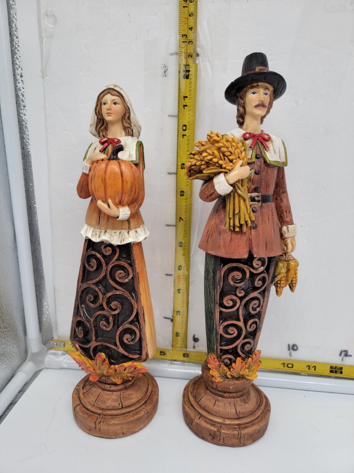 Pilgrim Couple Figurines 12” Thanksgiving Decor Fall