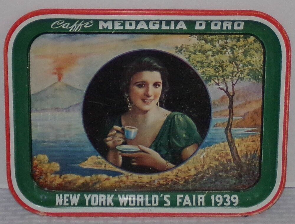 1939 New York World\'s Fair Caffe Medaglia D\'Oro Metal Advertising Tray
