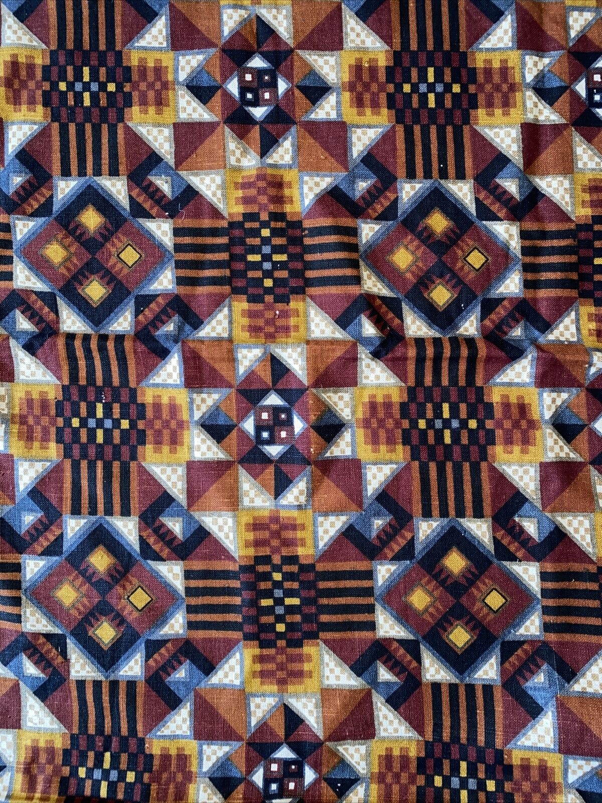vintage barkcloth fabric 3 1/2 Yards, 60” Wide Geometric Black Brown Deco 50/60s